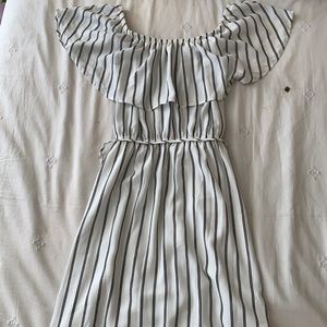 Off Shoulder Striped Summer White Dress S